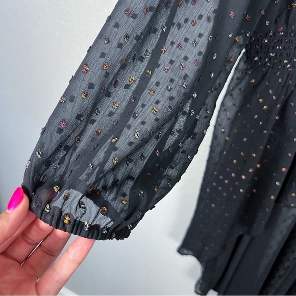 Torrid NWT Chiffon Rainbow Clip Dot Top, Black 3X - Whimsigoth, Semi-Sheer Shirt - Picture 5 of 12